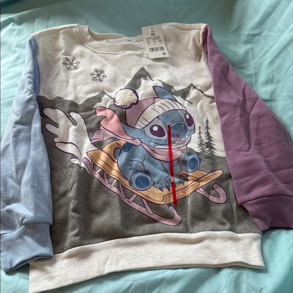 Disney Stitch Sledding Sweatshirt - Blue, Purple, Gray
